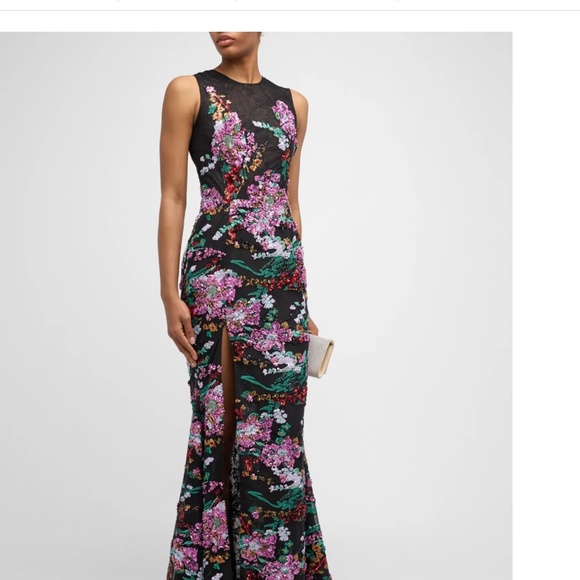 Helsi Elisa Sequin Floral Lace Trumpet Dress Black Plum and multi colorSequins - Picture 1 of 5